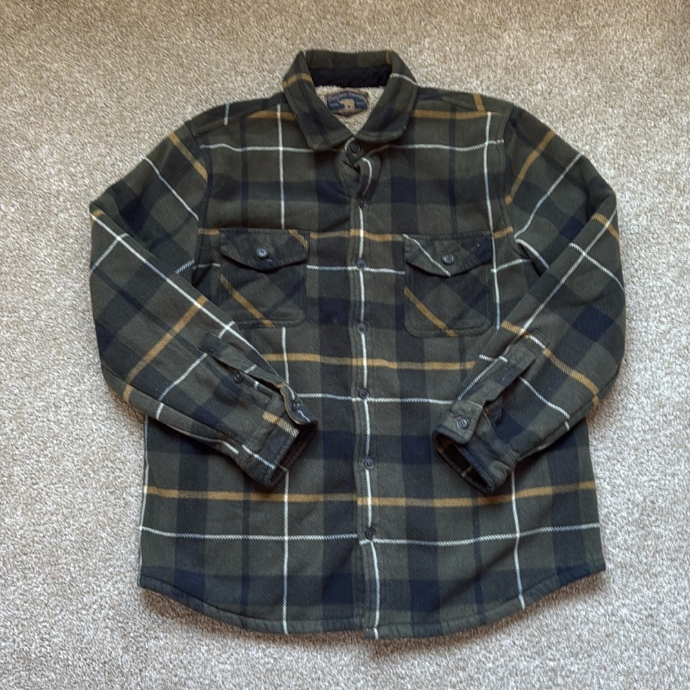 Freedom Floundry Men’s Green Fleece Plaid Jacket with Sherpa Lining